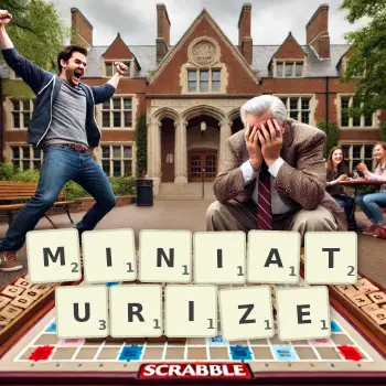 Creative illustration for a Scrabble game with the word MINIATURIZE spelled out in tiles on the board.