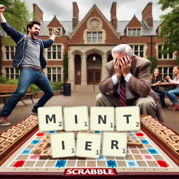 Creative illustration for a Scrabble game with the word MINTIER spelled out in tiles on the board.