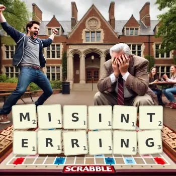 Creative illustration for a Scrabble game with the word MISINTERRING spelled out in tiles on the board.