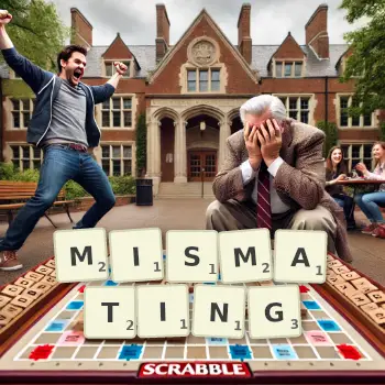 Creative illustration for a Scrabble game with the word MISMATING spelled out in tiles on the board.