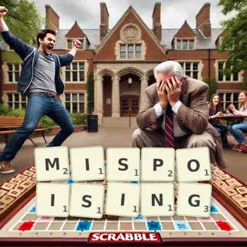 Creative illustration for a Scrabble game with the word MISPOISING spelled out in tiles on the board.