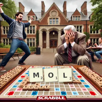 Creative illustration for a Scrabble game with the word MOL spelled out in tiles on the board.
