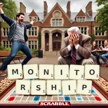 Creative illustration for a Scrabble game with the word MONITORSHIP spelled out in tiles on the board.