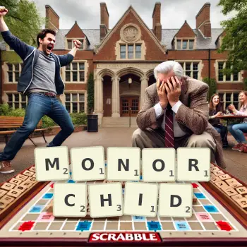 Creative illustration for a Scrabble game with the word MONORCHID spelled out in tiles on the board.
