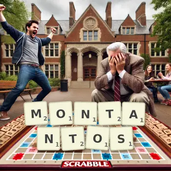 Creative illustration for a Scrabble game with the word MONTANTOS spelled out in tiles on the board.