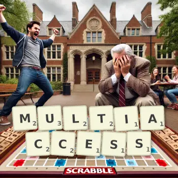Creative illustration for a Scrabble game with the word MULTIACCESS spelled out in tiles on the board.