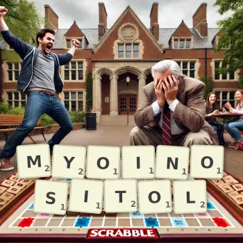 Creative illustration for a Scrabble game with the word MYOINOSITOL spelled out in tiles on the board.