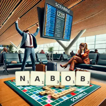 Creative illustration for a Scrabble game with the word NABOB spelled out in tiles on the board.