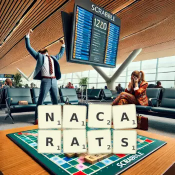 Creative illustration for a Scrabble game with the word NACARATS spelled out in tiles on the board.