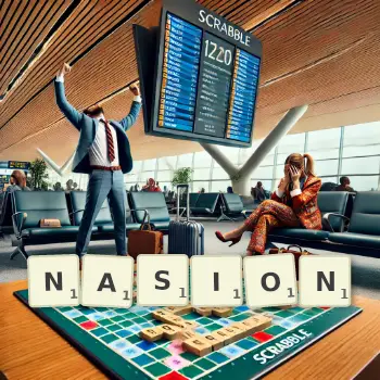 Creative illustration for a Scrabble game with the word NASION spelled out in tiles on the board.