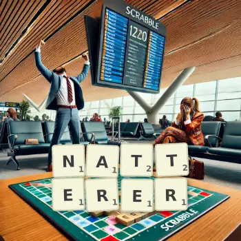 Creative illustration for a Scrabble game with the word NATTERER spelled out in tiles on the board.