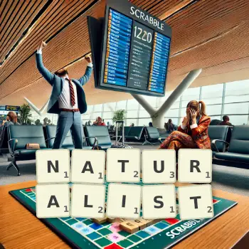 Creative illustration for a Scrabble game with the word NATURALIST spelled out in tiles on the board.