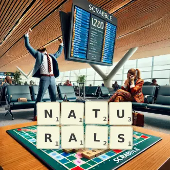 Creative illustration for a Scrabble game with the word NATURALS spelled out in tiles on the board.