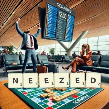 Creative illustration for a Scrabble game with the word NEEZED spelled out in tiles on the board.