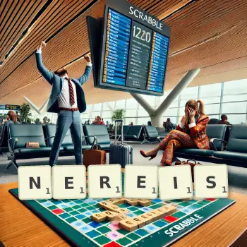 Creative illustration for a Scrabble game with the word NEREIS spelled out in tiles on the board.