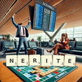 Creative illustration for a Scrabble game with the word NERITE spelled out in tiles on the board.