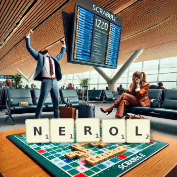 Creative illustration for a Scrabble game with the word NEROL spelled out in tiles on the board.