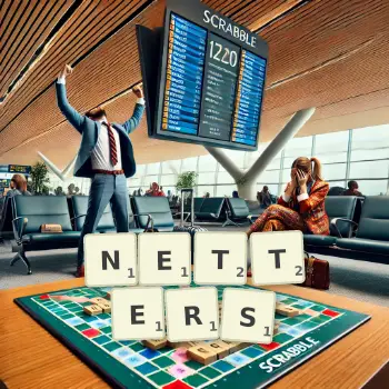Creative illustration for a Scrabble game with the word NETTERS spelled out in tiles on the board.