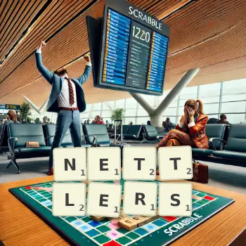 Creative illustration for a Scrabble game with the word NETTLERS spelled out in tiles on the board.
