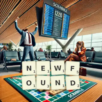 Creative illustration for a Scrabble game with the word NEWFOUND spelled out in tiles on the board.