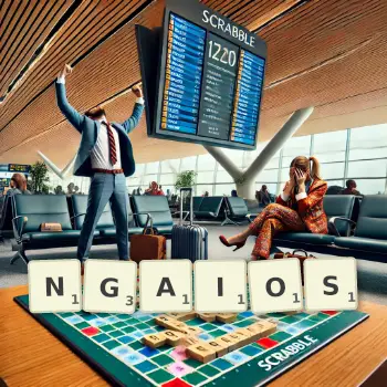 Creative illustration for a Scrabble game with the word NGAIOS spelled out in tiles on the board.