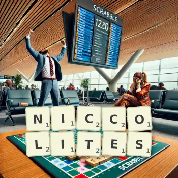 Creative illustration for a Scrabble game with the word NICCOLITES spelled out in tiles on the board.