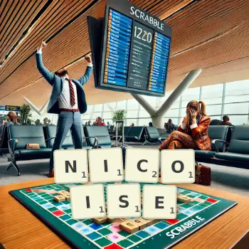 Creative illustration for a Scrabble game with the word NICOISE spelled out in tiles on the board.