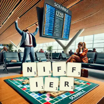 Creative illustration for a Scrabble game with the word NIFFIER spelled out in tiles on the board.