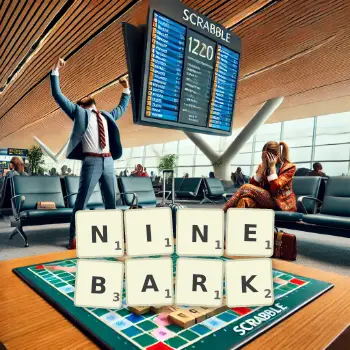 Creative illustration for a Scrabble game with the word NINEBARK spelled out in tiles on the board.