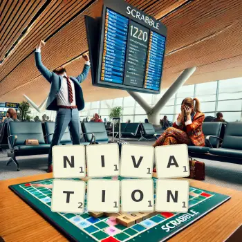 Creative illustration for a Scrabble game with the word NIVATION spelled out in tiles on the board.