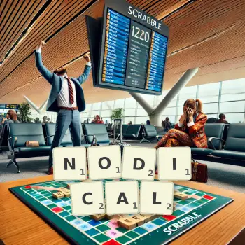 Creative illustration for a Scrabble game with the word NODICAL spelled out in tiles on the board.
