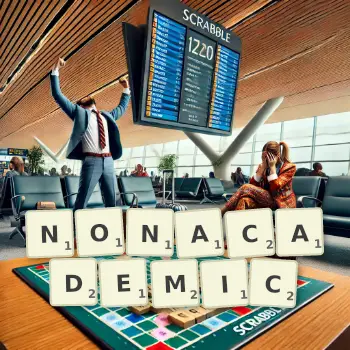 Creative illustration for a Scrabble game with the word NONACADEMIC spelled out in tiles on the board.