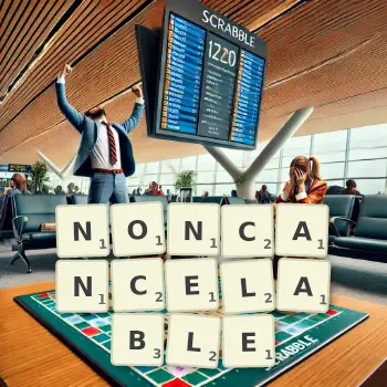 Creative illustration for a Scrabble game with the word NONCANCELABLE spelled out in tiles on the board.