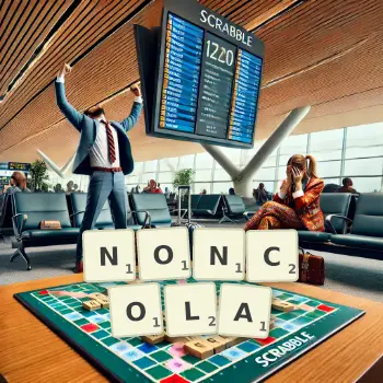 Creative illustration for a Scrabble game with the word NONCOLA spelled out in tiles on the board.