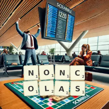 Creative illustration for a Scrabble game with the word NONCOLAS spelled out in tiles on the board.