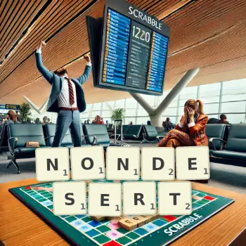 Creative illustration for a Scrabble game with the word NONDESERT spelled out in tiles on the board.