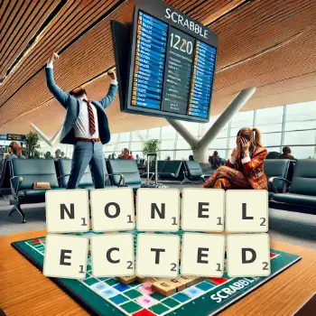 Creative illustration for a Scrabble game with the word NONELECTED spelled out in tiles on the board.