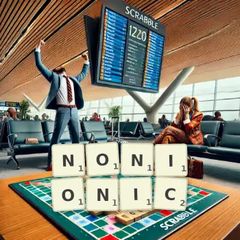 Creative illustration for a Scrabble game with the word NONIONIC spelled out in tiles on the board.