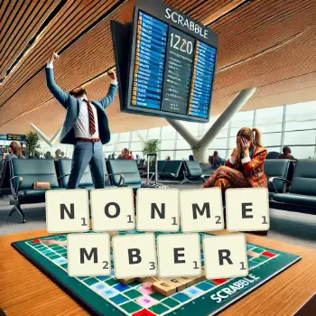 Creative illustration for a Scrabble game with the word NONMEMBER spelled out in tiles on the board.