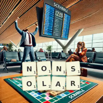 Creative illustration for a Scrabble game with the word NONSOLAR spelled out in tiles on the board.