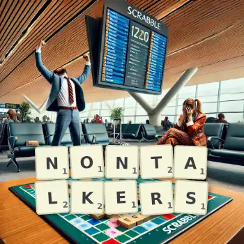 Creative illustration for a Scrabble game with the word NONTALKERS spelled out in tiles on the board.