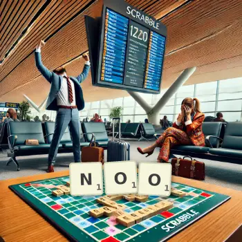 Creative illustration for a Scrabble game with the word NOO spelled out in tiles on the board.