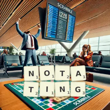 Creative illustration for a Scrabble game with the word NOTATING spelled out in tiles on the board.