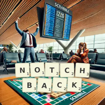 Creative illustration for a Scrabble game with the word NOTCHBACK spelled out in tiles on the board.