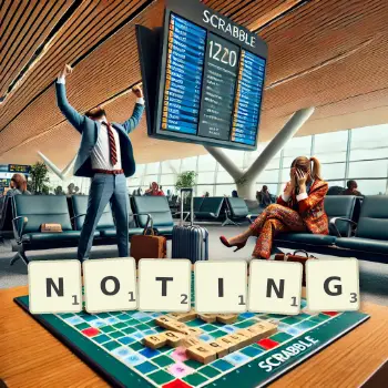Creative illustration for a Scrabble game with the word NOTING spelled out in tiles on the board.