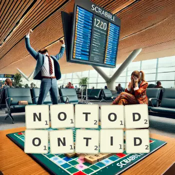 Creative illustration for a Scrabble game with the word NOTODONTID spelled out in tiles on the board.