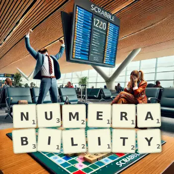 Creative illustration for a Scrabble game with the word NUMERABILITY spelled out in tiles on the board.