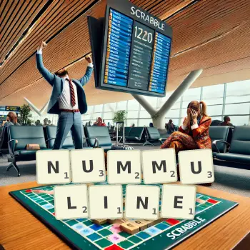 Creative illustration for a Scrabble game with the word NUMMULINE spelled out in tiles on the board.