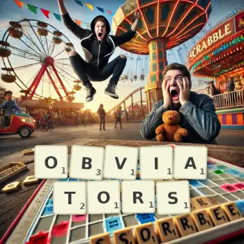Creative illustration for a Scrabble game with the word OBVIATORS spelled out in tiles on the board.
