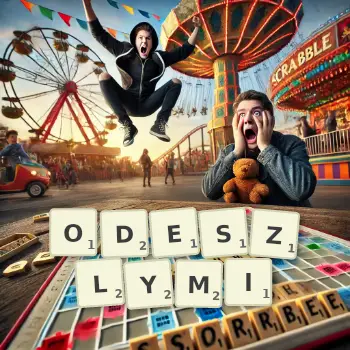 Creative illustration for a Scrabble game with the word ODESZLYMI spelled out in tiles on the board.
